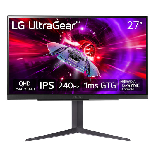 LG 27" UltraGear QHD (2560x1440) Gaming Monitor, 240Hz, 1ms, VESA DisplayHDR 400, G-SYNC and AMD FreeSync Premium, HDMI 2.1, DisplayPort, 4-Pole HP Out DTS HP:X, Tilt/Height/Pivot Stand, Black